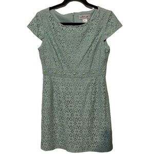Jessica H Knee Length Dress Soft Blue with Lace Overlay Size 8 Petite